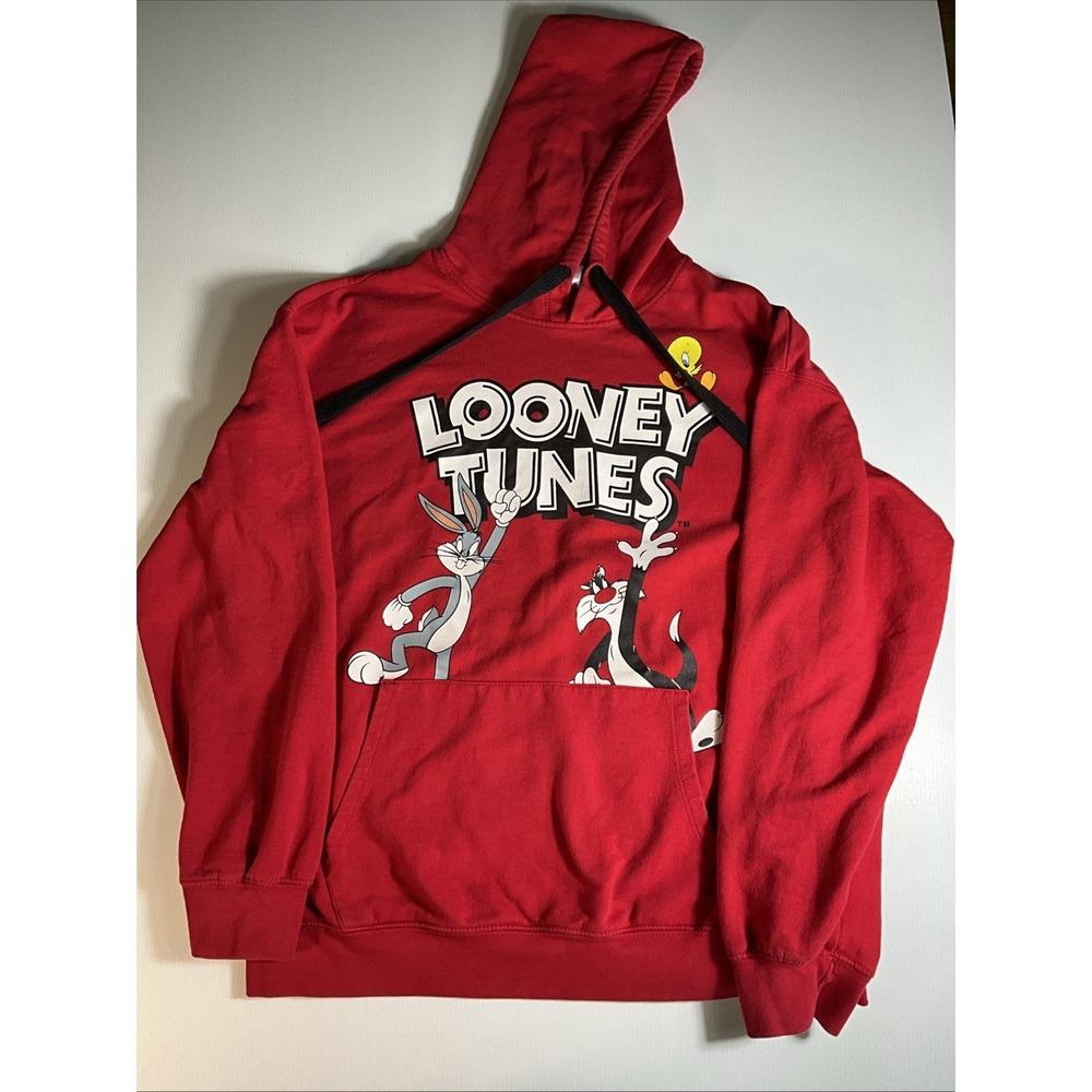 Looney Tunes Hooded Red Sweatshirt Youth XL (15-17) Bugs Sylvester Tweety